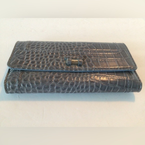 NWT Vintage Liz Claiborne Full Size Blue Slate Croc Wallet - Picture 2 of 6